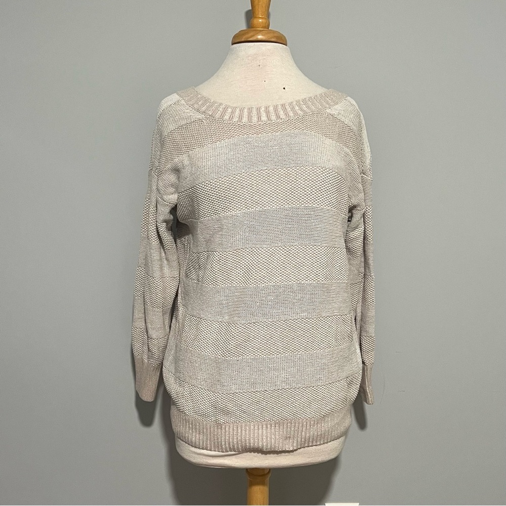 BCBGeneration Cream Striped Wideneck Slouchy Comfy Sweater Pullover Size S